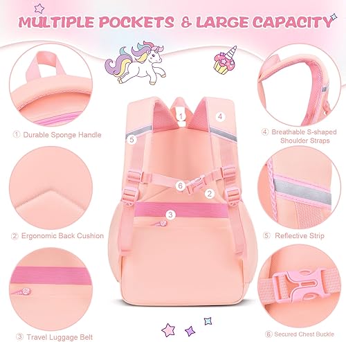 Miniatura 5 de Mochila para niñas, mochilas escolares Kawaii para niños con bonitos accesorios de pin para niñas, Rosa, Mediana, Mochilas de mochila