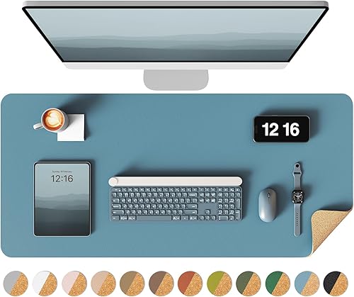 Miniatura 15 de YSAGi - Almohadilla de escritorio de doble cara, de cuero, protector de almohadilla de corcho ecológico, grande, impermeable, para oficina/hogar