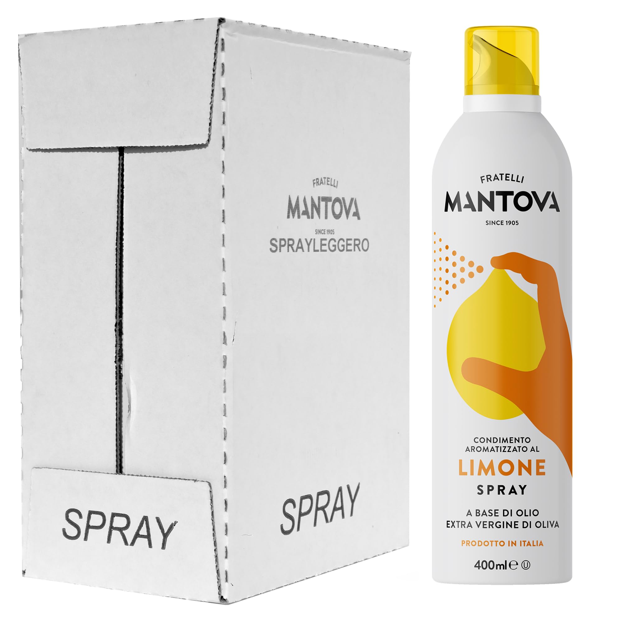 Limone Spray in Olio Extra Vergine di Oliva 6x400 ml- Olio Spray italiano – Sprayleggero – 100% Naturale,100% Leggero, 100% Facile - Con lo spray risparmi fino al 90% di prodotto