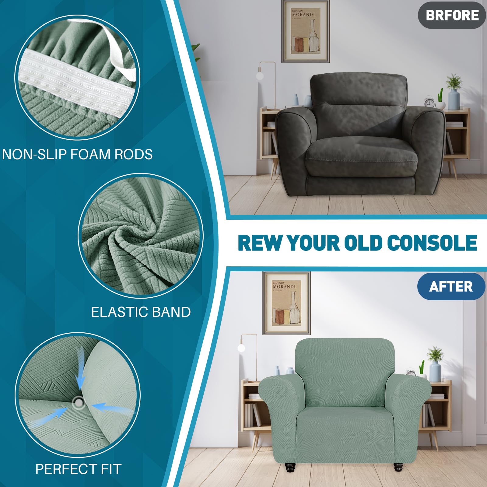 YSTELLAA Housse De Canapé 2 Places avec Accoudoirs, Housse Canapé Extensible, Universelle Protege Sofa, Sofa Cover Antidérapante, Griffures, Antisalissure, pour Le Salon, Vert Clair