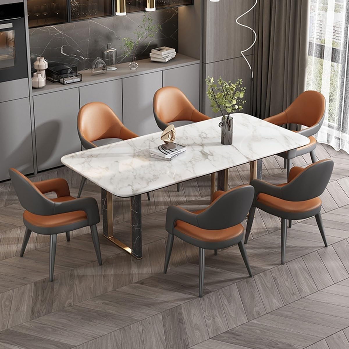 Chaises de salle à manger modernes du milieu du siècle en cuir avec dossier rembourré élégantes marron foncé chaises de lecture pour la maison et le bureau