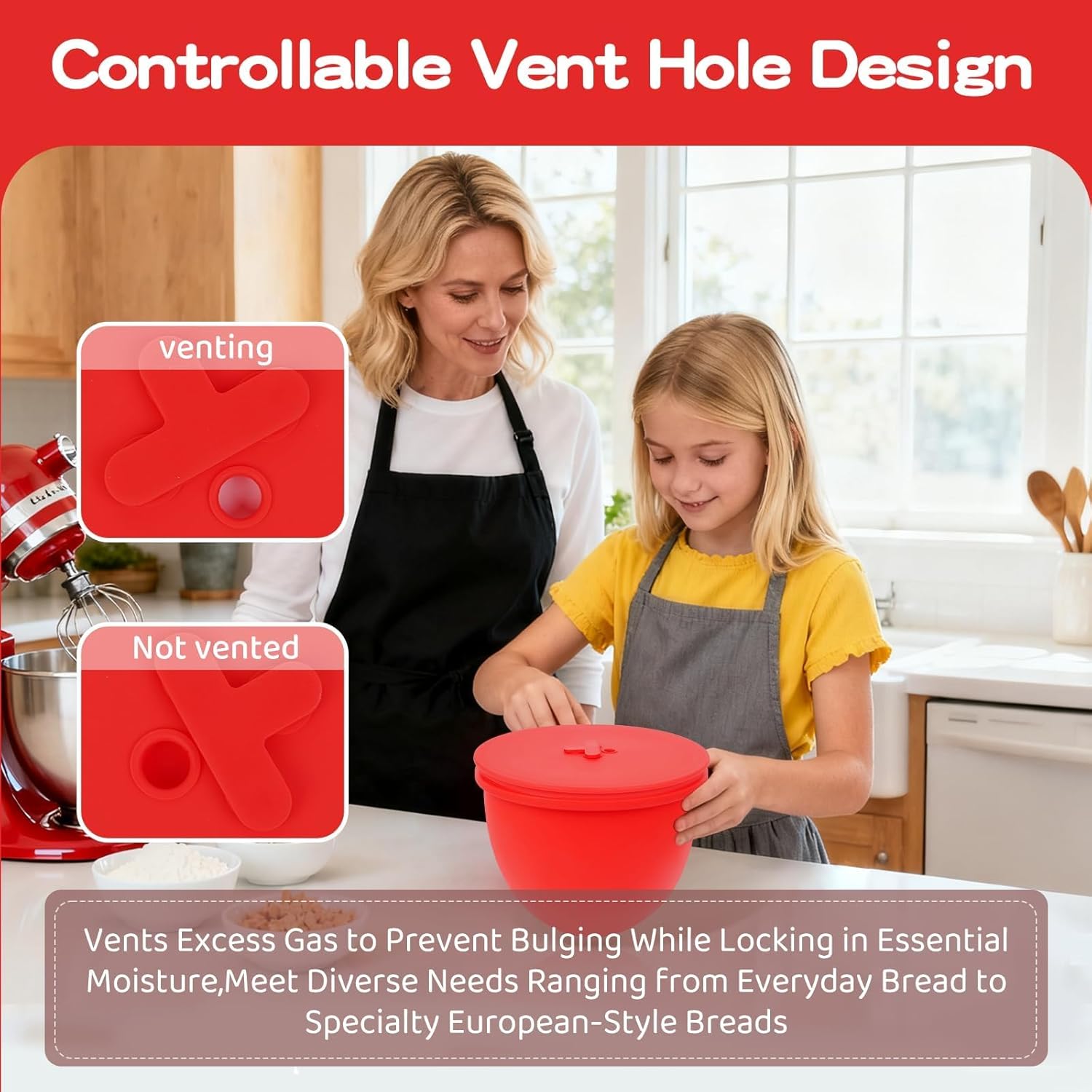 Silicone Liners for KitchenAid Tilt-Head 5 Qt Mixers, Mixer Bowl Accessories & Attachments for Baking and Cooking 3 Liners & 3 Lids, Dishwasher Safe (3, 5 QT)