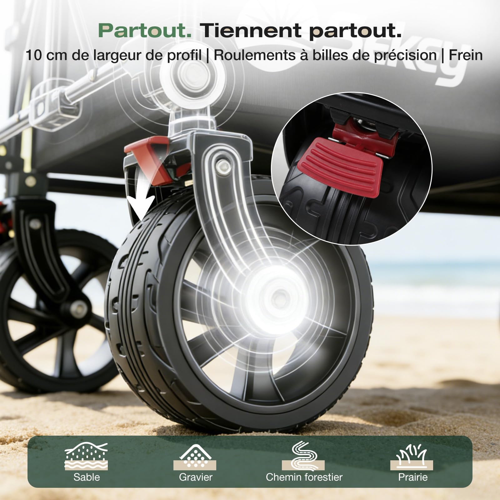 Sekey XXXL Chariot Pliable 300L 200KG, Modèle Allongé avec Roues Tout-Terrain 17x10 cm, Breveté Mécanisme 4-en-1 Dépliage Instantané, Anthracite