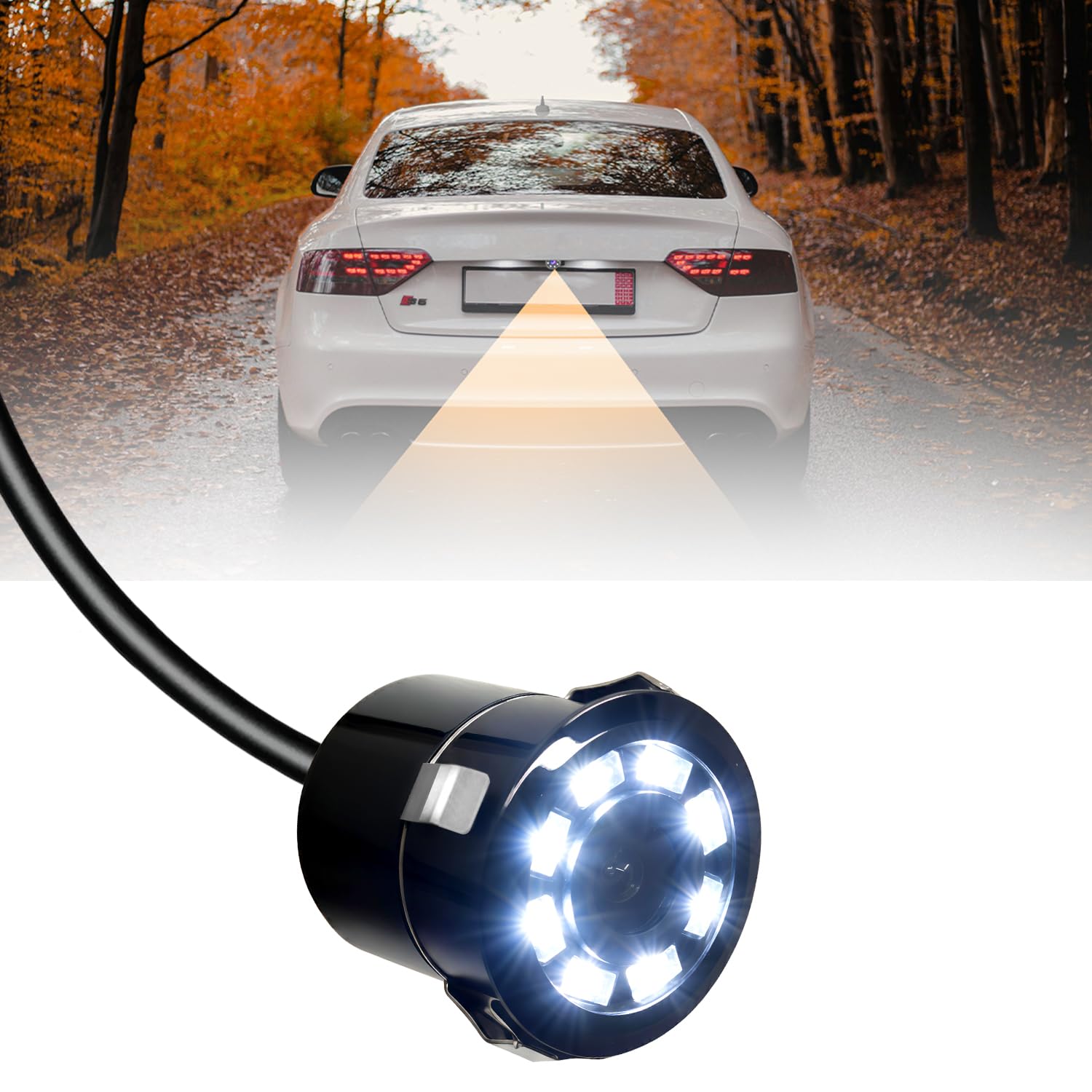 Car Reverse Backup Parking Camera for All Cars (8 Led, Drill Type Camera) (AHD/CCD Vision), (1 Yr Warranty)