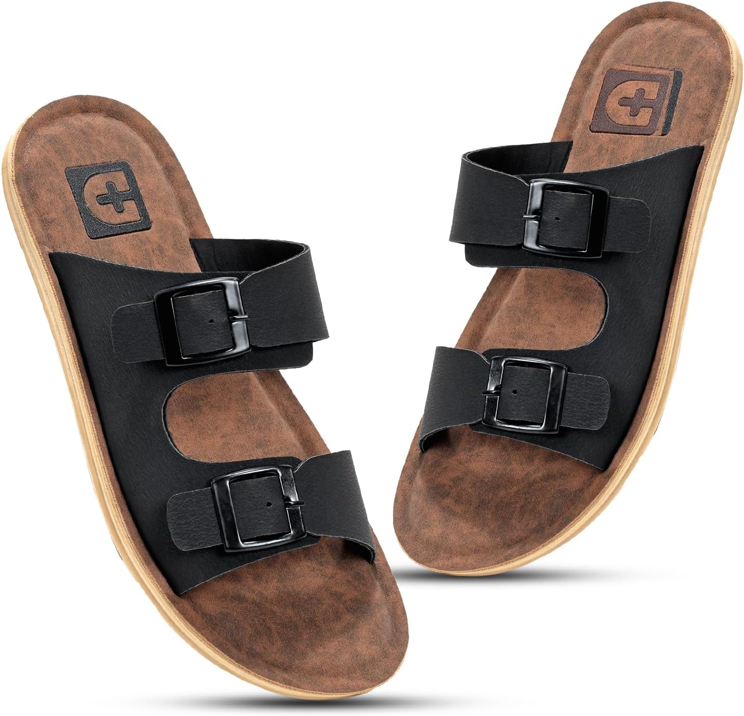 - Men Comfortable Double Strap Slippers with Cushioned Footbed, Adjustable Buckle Design, Lightweight Everyday Wear Slippers for Indoor Outdoor Use