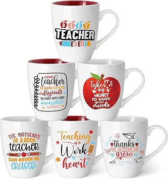 Shellwei 6 Pack Teacher Coffee Mugs Set 11 oz Ceramic It Takes a Big Heart Coffee Mug Mugs with Handles for Women Men Kindergarten Preschool Primary Teacher Appreciation GiftsColorful