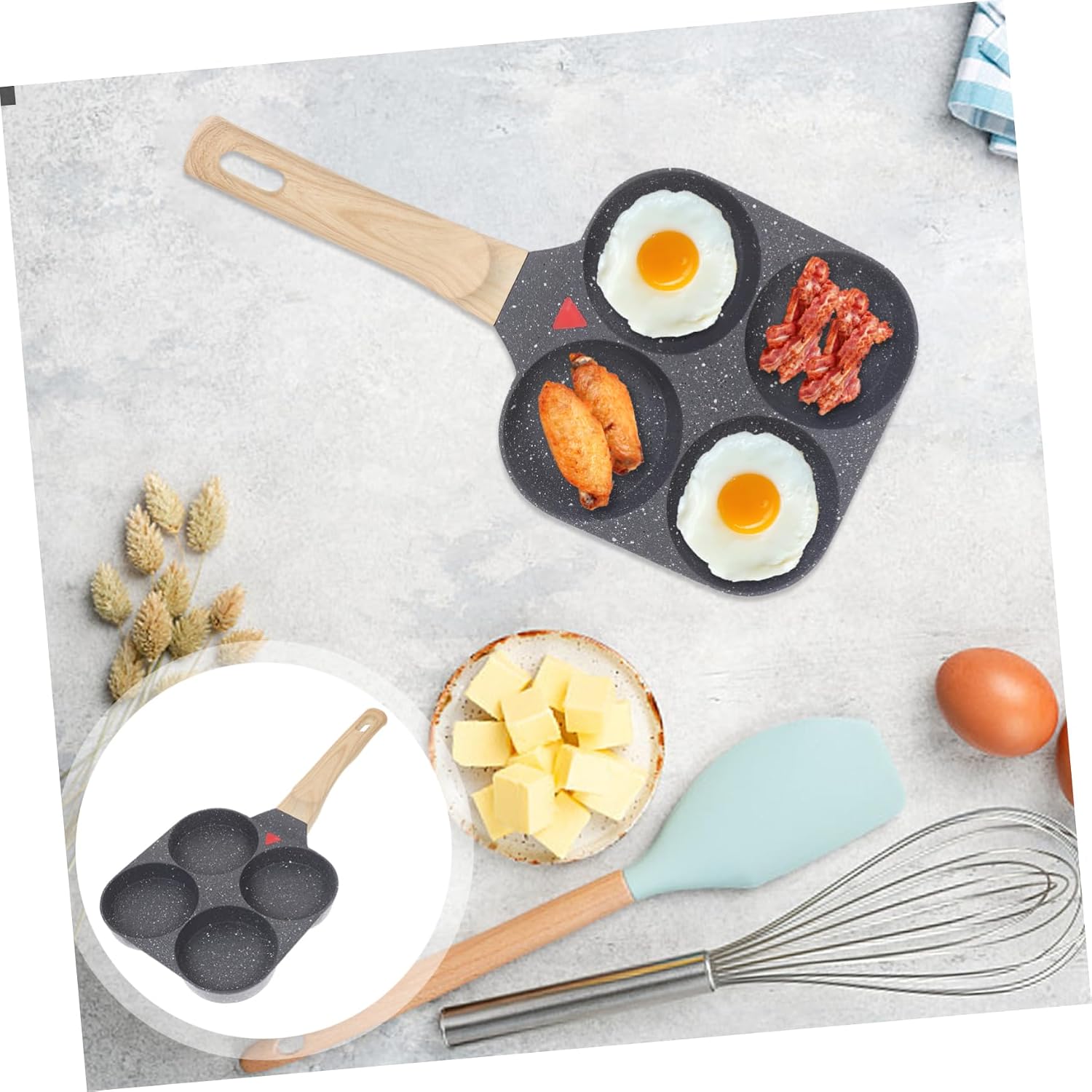 4holes Mini Nonstick Omelette Pan Egg Frying Pan Handle Heat Resistant for Boys and Girls Cooking