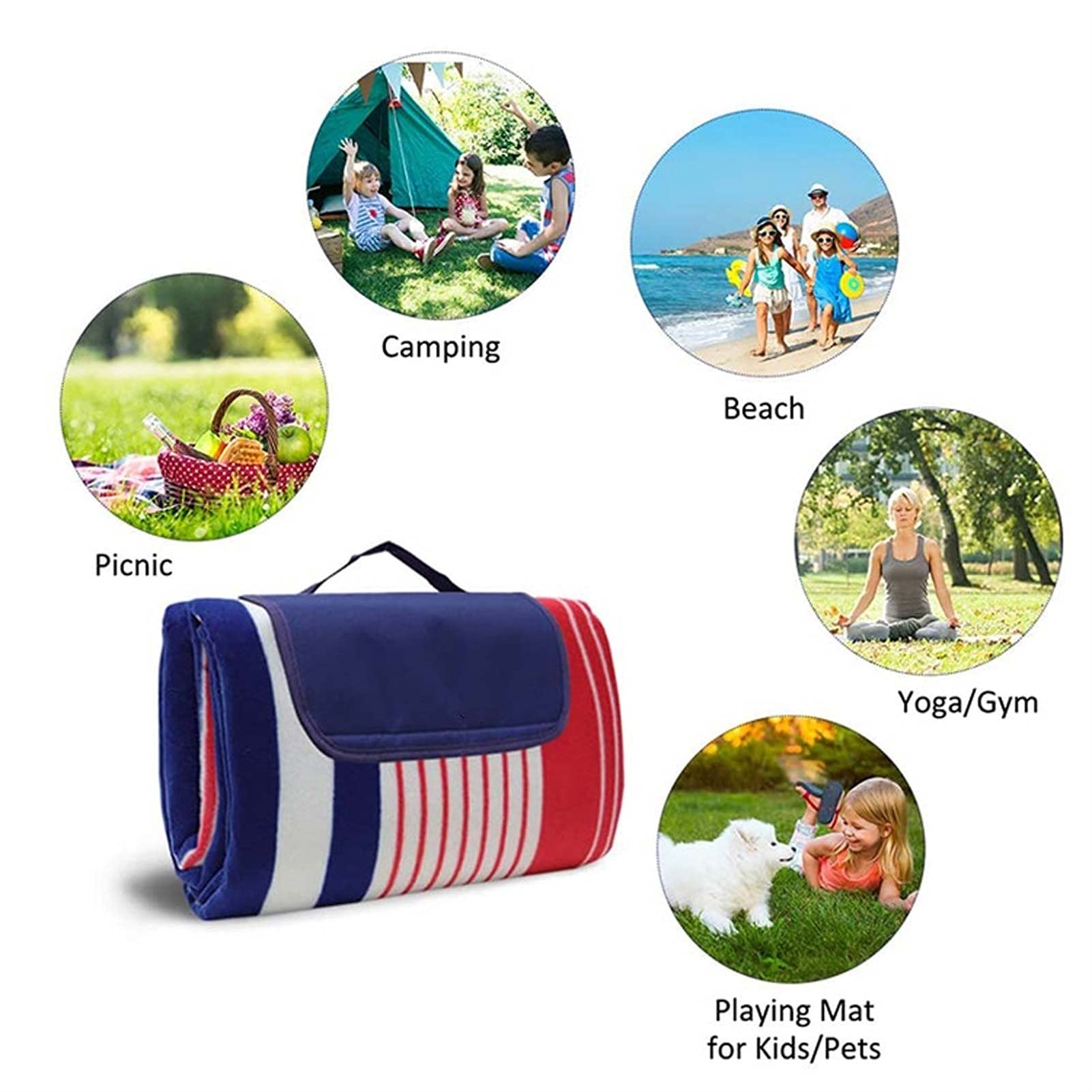 Couverture de Pique-Nique, Tapis de Plage Imperméable, Gand Tapis Pique Niques pour Extérieur Camping Parc (Color : Red Blue Stripe, Size : 200x200cm)