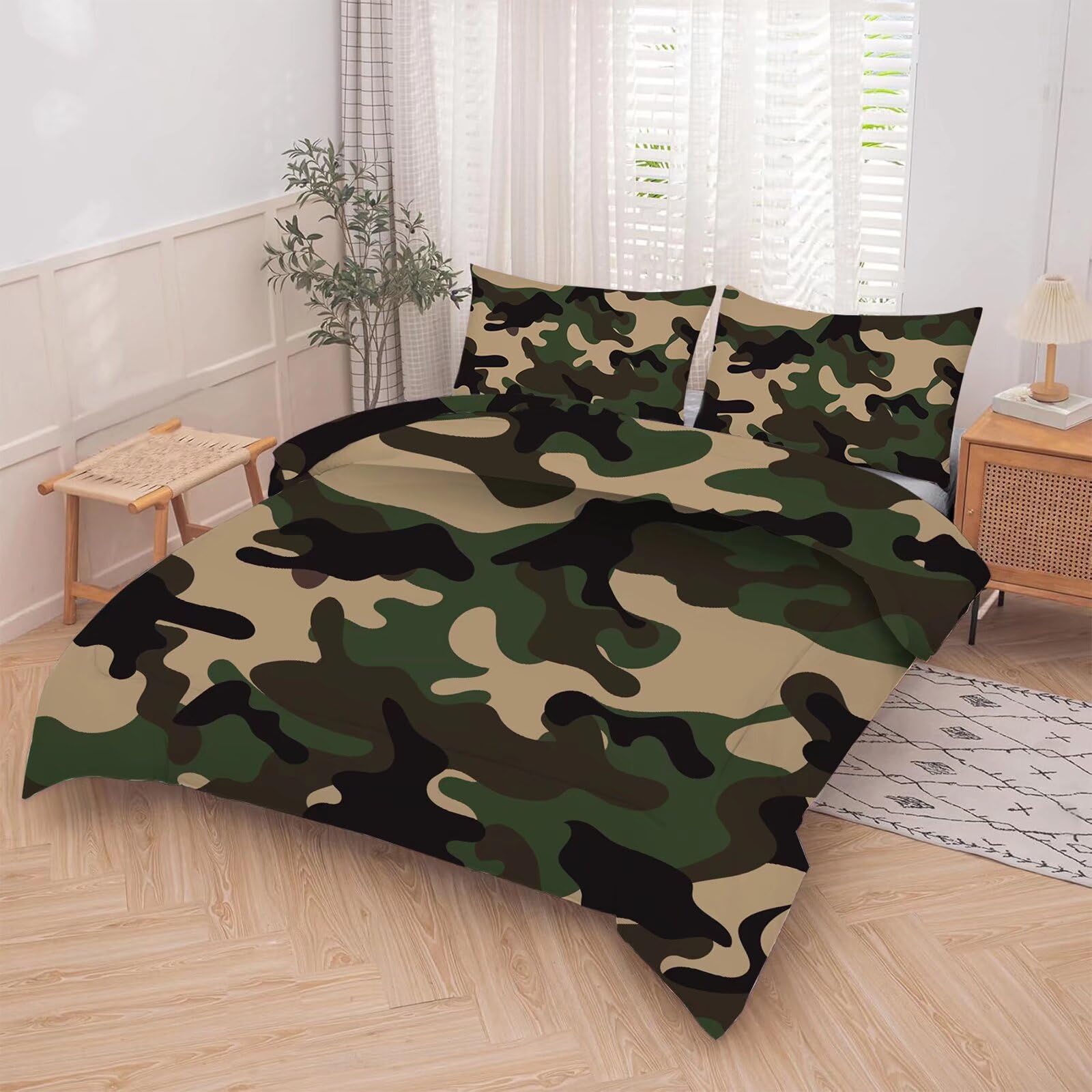 kxry Green Camouflage Comforter Set Twin Size Camo Bedding Set for Kids Teens Boys Soft Bedroom Decor for All Seasons with 1 Comforter and 1 Pillowcase