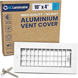 10" x 4" (Duct Opening) Register Vent Cover – Adjustable Single Deflection Aluminum HVAC Grille for Heater, Decorative Ceiling Wall Air Supply Multi-Shutter Damper – Durable & Rustproof ACLAMINAIRE