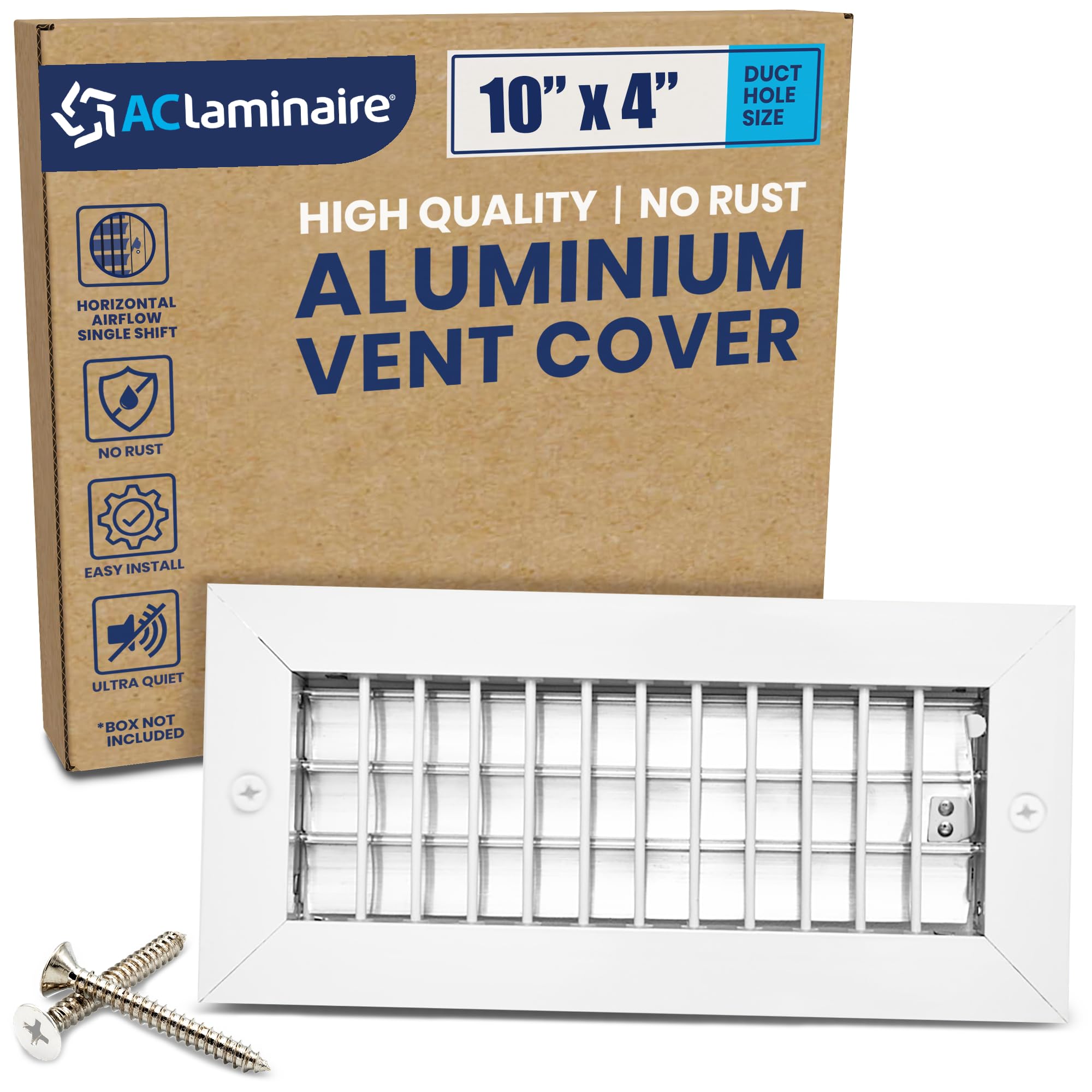 10" x 4" Duct Hole Aluminum Single Deflection Adjustable Air Supply Register, Decorative HVAC Vent Cover, Ceiling & Wall AC Deflector, Heating & Cooling Supply with Multi-Shutter Damper – ACLAMINAIRE