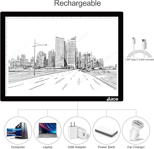 Miniatura 9 de elice - Almohadilla de luz LED, A4, inalámbrica, alimentada por batería, almohadilla de trazado, caja de luz, brillo regulable, tablero de luz