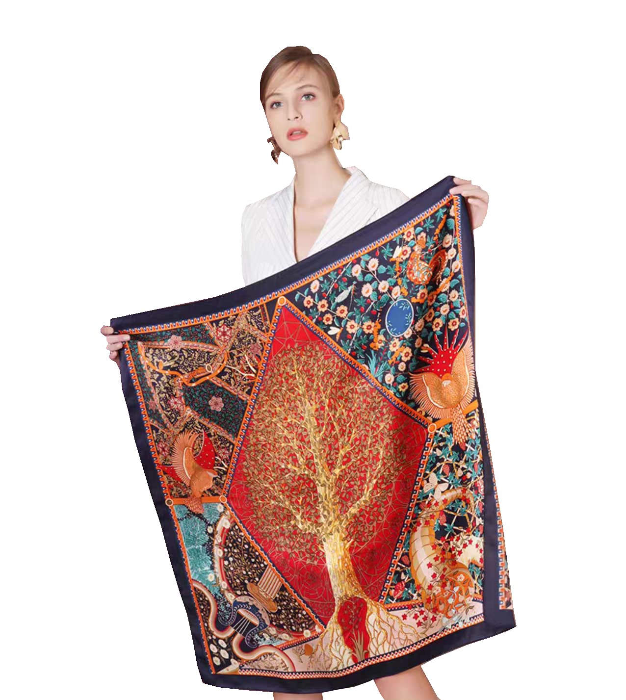 ANDANTINO 100% Pure Mulberry Silk Scarf 43" Large Square Lightweight Headscarf& Shawl–Women Hair Wraps-With Gift Packed
