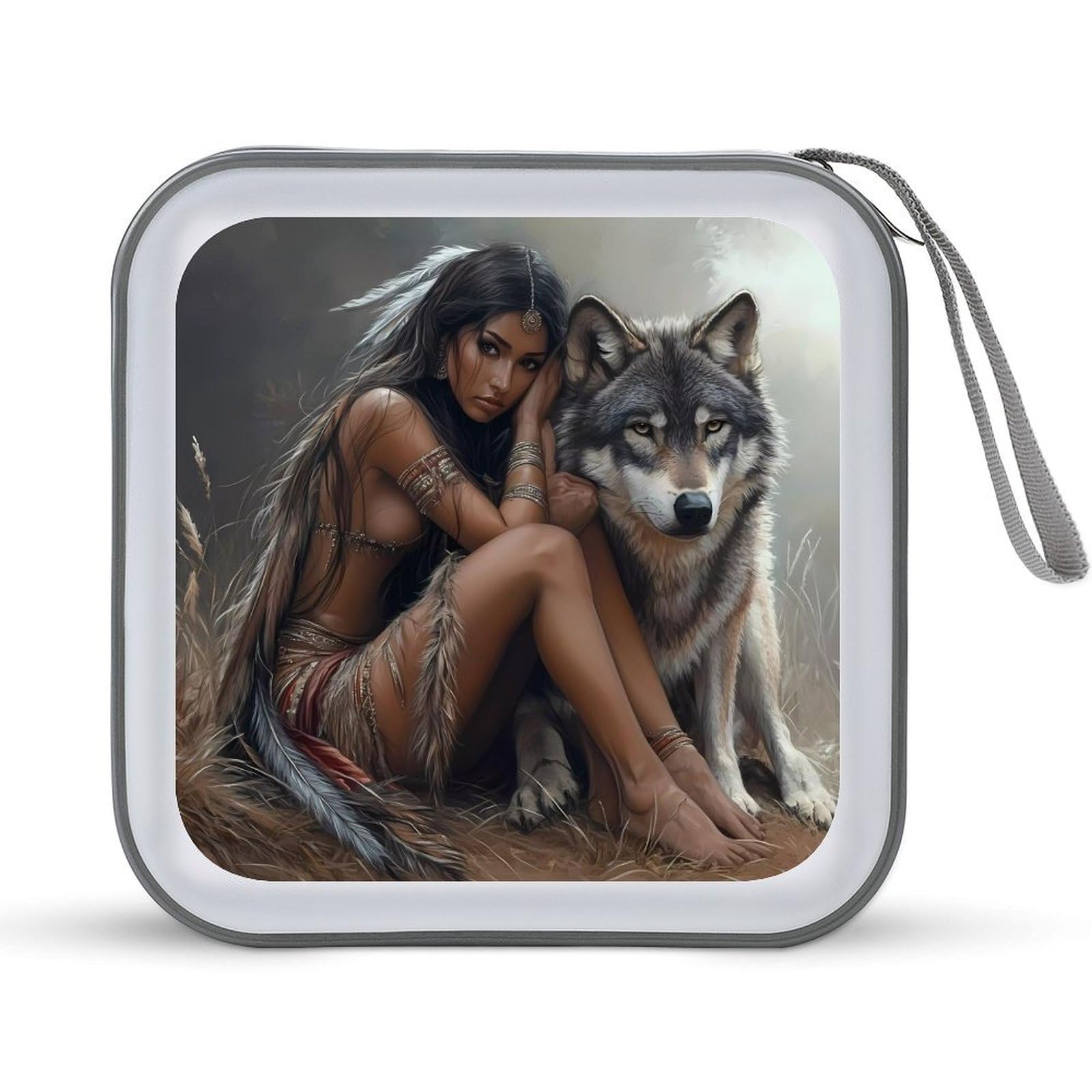 Indian Maiden And Wolf Native Am-erican CD Case Portable DVD Holder Storage Organizer for Home Travel