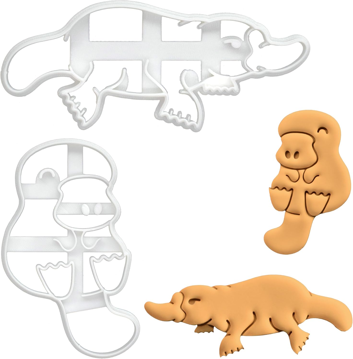 BAKERLOGY Set of 2 Platypus Cookie Cutters - Detailed Biscuit Cutter Design for Baking and Crafts, ideal on fondant, dough, clay