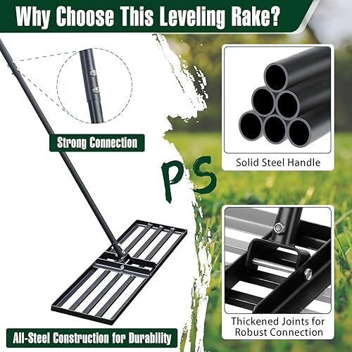 Miniatura 6 de Jardineer Rastrillo nivelador de césped de 36 pulgadas, rastrillo nivelador de césped para suelo de césped, rastrillo nivelador de césped Hefty