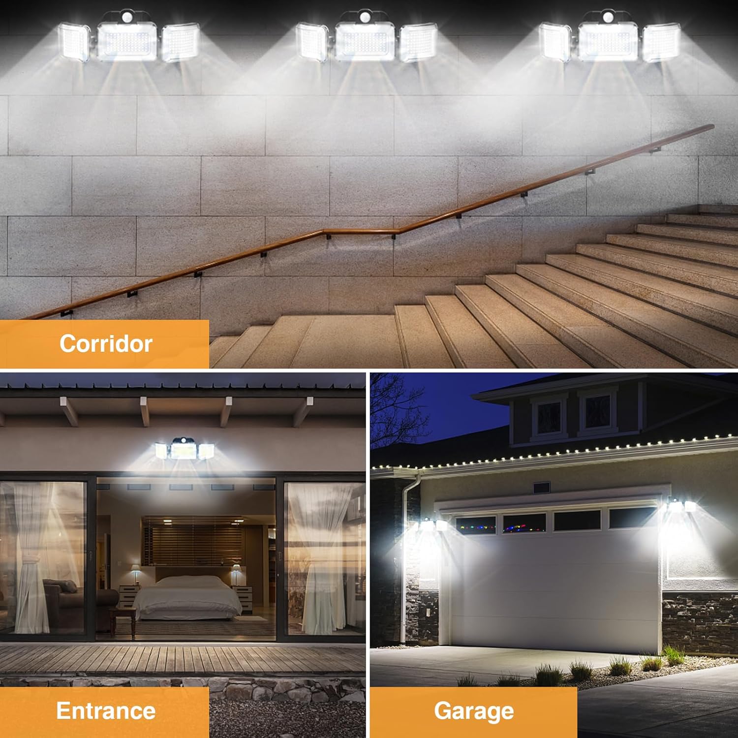 Solar Outdoor Lights, 224 LED Solar Security Light, 3 Heads Motion Sensor Lights with Remote Control, IP65 Waterproof, 3 Modes for Yard Garden Patio Garage,Black