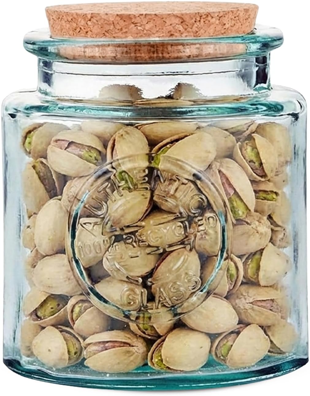 Glass Jar with Cork Lid, Vintage Style Recycled Glass Storage Container for Pantry, Kitchen & Countertop, Clear, 16.9 Oz (500ML)