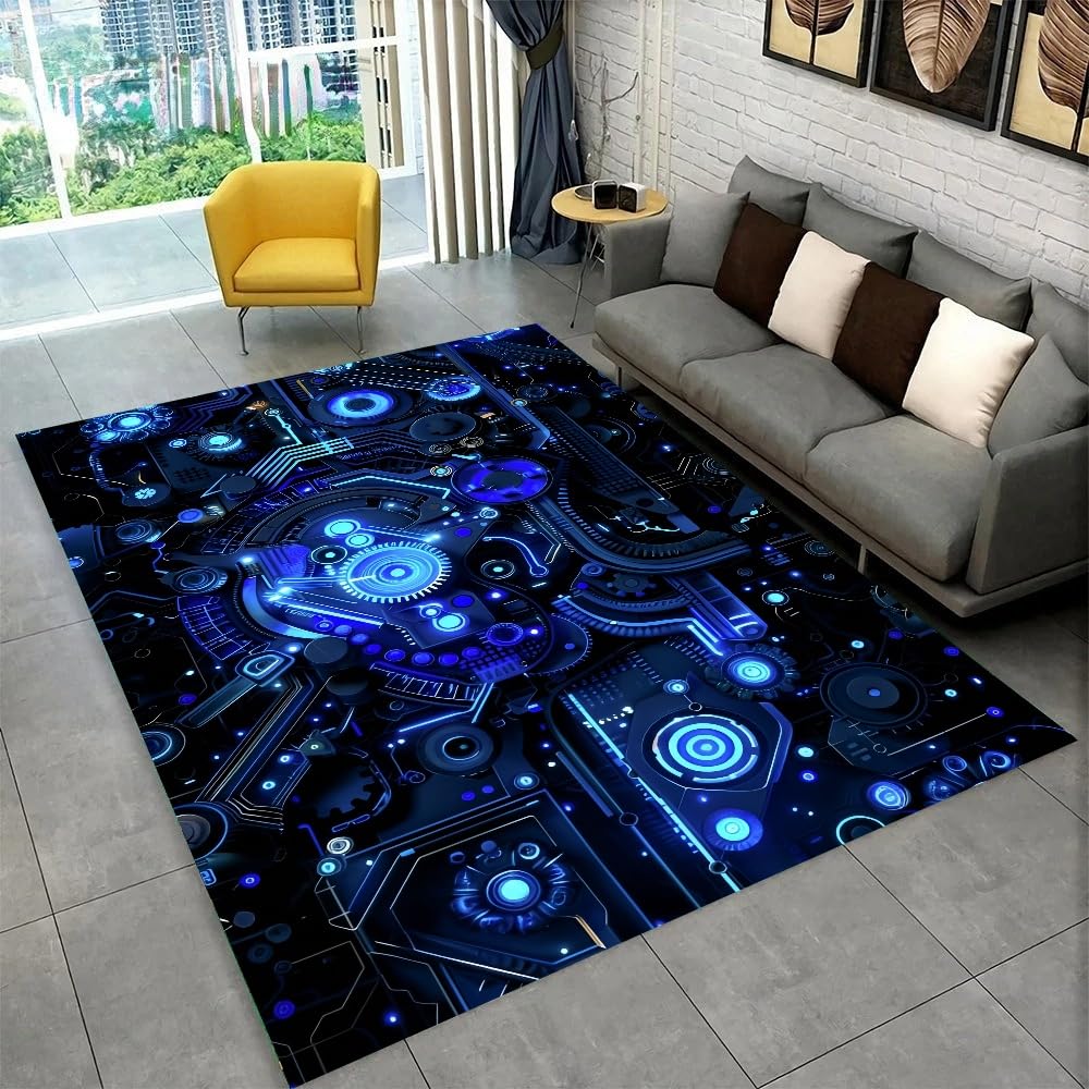 Tapis illusions optique 3D antidérapant en flanelle bleu et violet 100x200
