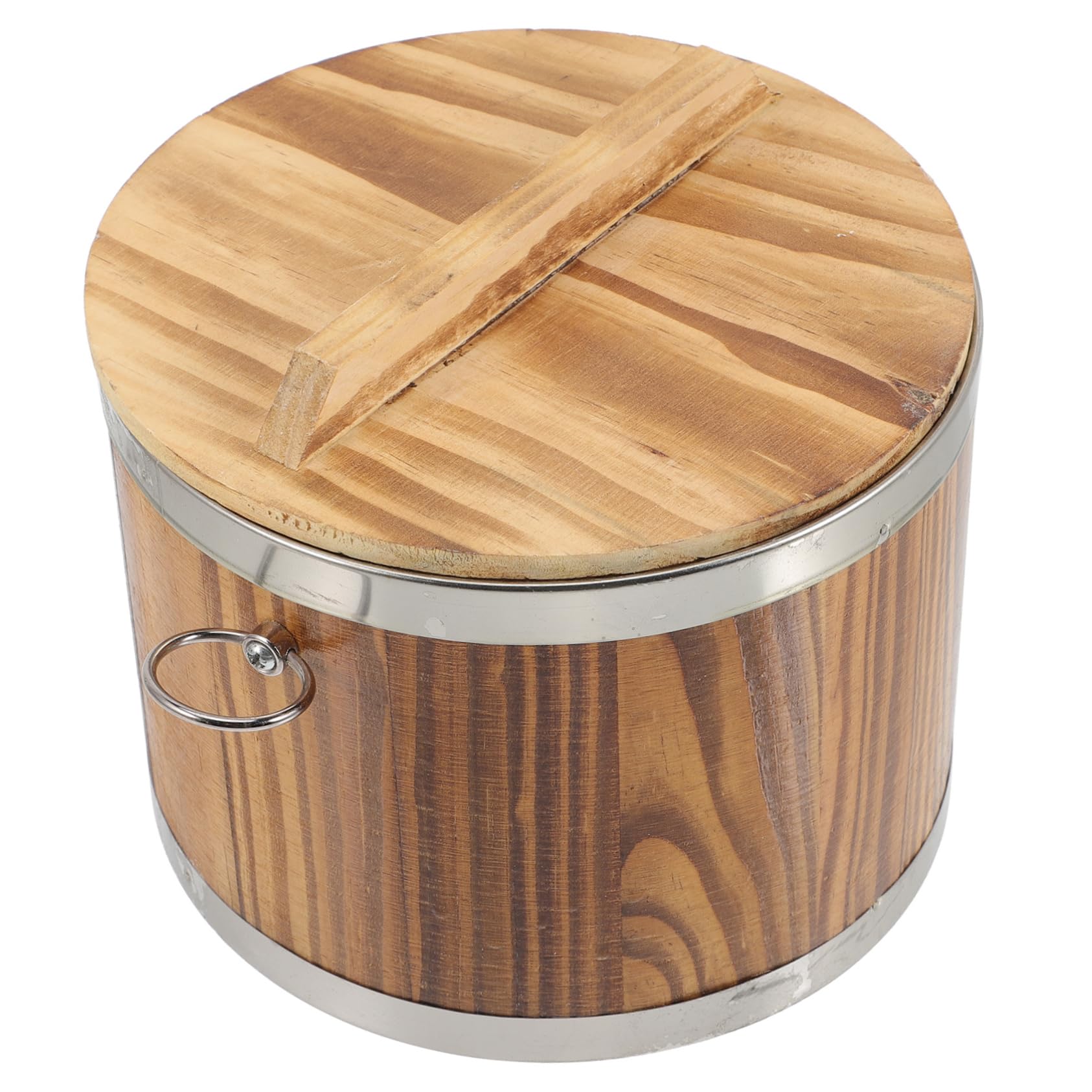 BRIGHTFUFU Sushi Barrel Sushi Bucket Rice Steaming Bucket Tofu Serving Container Rice Container Rice Cooling Bowl Hangiri Bowl Wooden Accessory Stainless Steel Light Brown