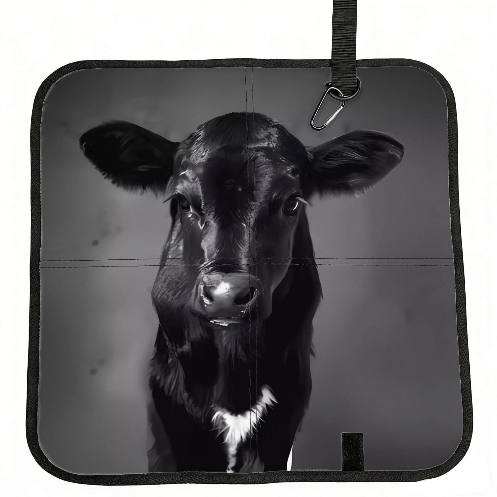 WZYCWB Black White Cow Face Foldable Seating Cushion with Carabiner - Stadium Mat for Camping, Hiking and Outdoor Activities