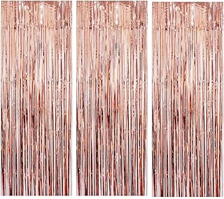 AILEXI 3 Pack 3ft*8ft Metallic Tinsel Curtains Foil Fringe Shimmer Streamers Curtain Door Window Decoration for Party Supplies - Rose Gold