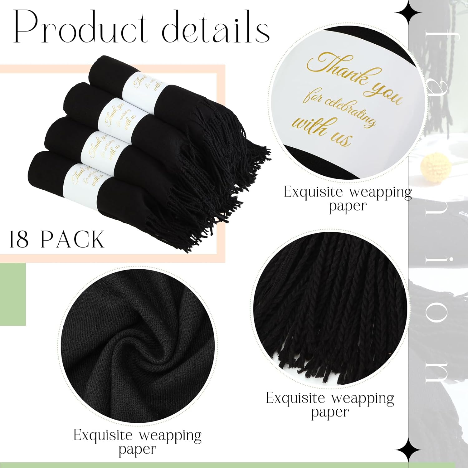 18 Pack Scarf Pashmina Shawls and Wraps for Wedding Bridesmaid Party Favors Gifts Guests Bulk with Thank You Box - Image 2
