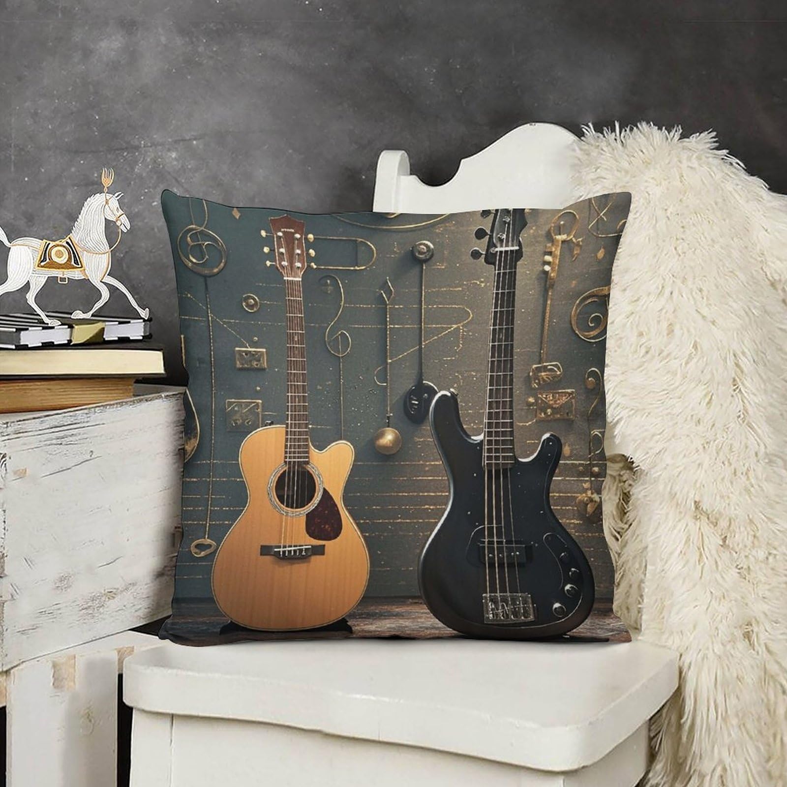 FodPand Decorative Musical Instruments Throw Pillow Covers 20x20 Soft Plush Cozy Cushion Cases with Invisible Zipper Body Pillowcase Square Accent Pillow Shams for Couch Sofa Bedroom Living Room