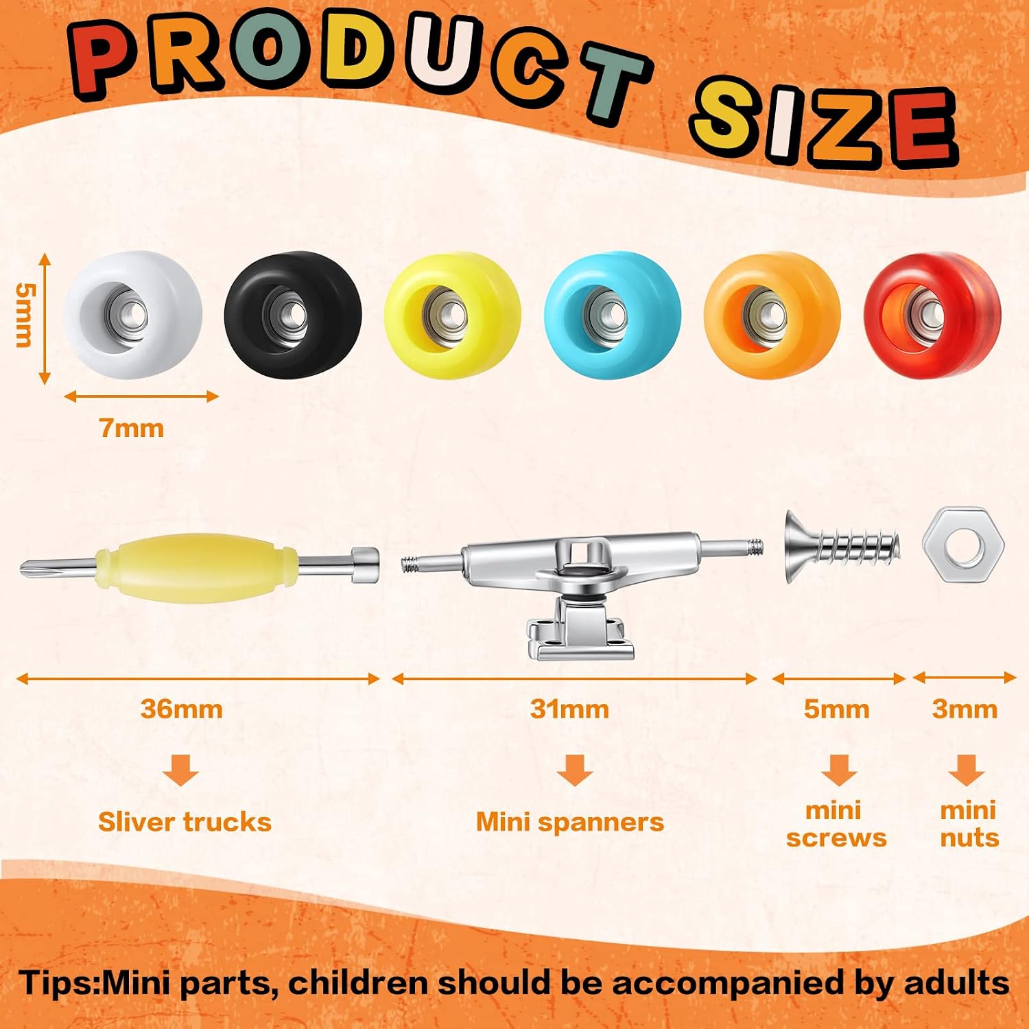 Jexine 6 Sets DIY Fingerboard Kit Fingerboard Accessories Mini Finger Skateboard Parts Include 12 Brackets 54 Screws 30 Nuts 6 Screwdriver 24 Board Wheels Tool for 96mm(Colorful) image 2