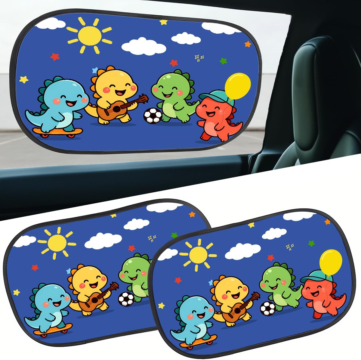 2pcs Dinosaur Window Sun Shade for Car SUV Truck (21×14 Inches), Sun Shades for Side Window, Car Accessories for Kids, Baby Window Shades, Sun Shade Blocker, Protector Blocks UV
