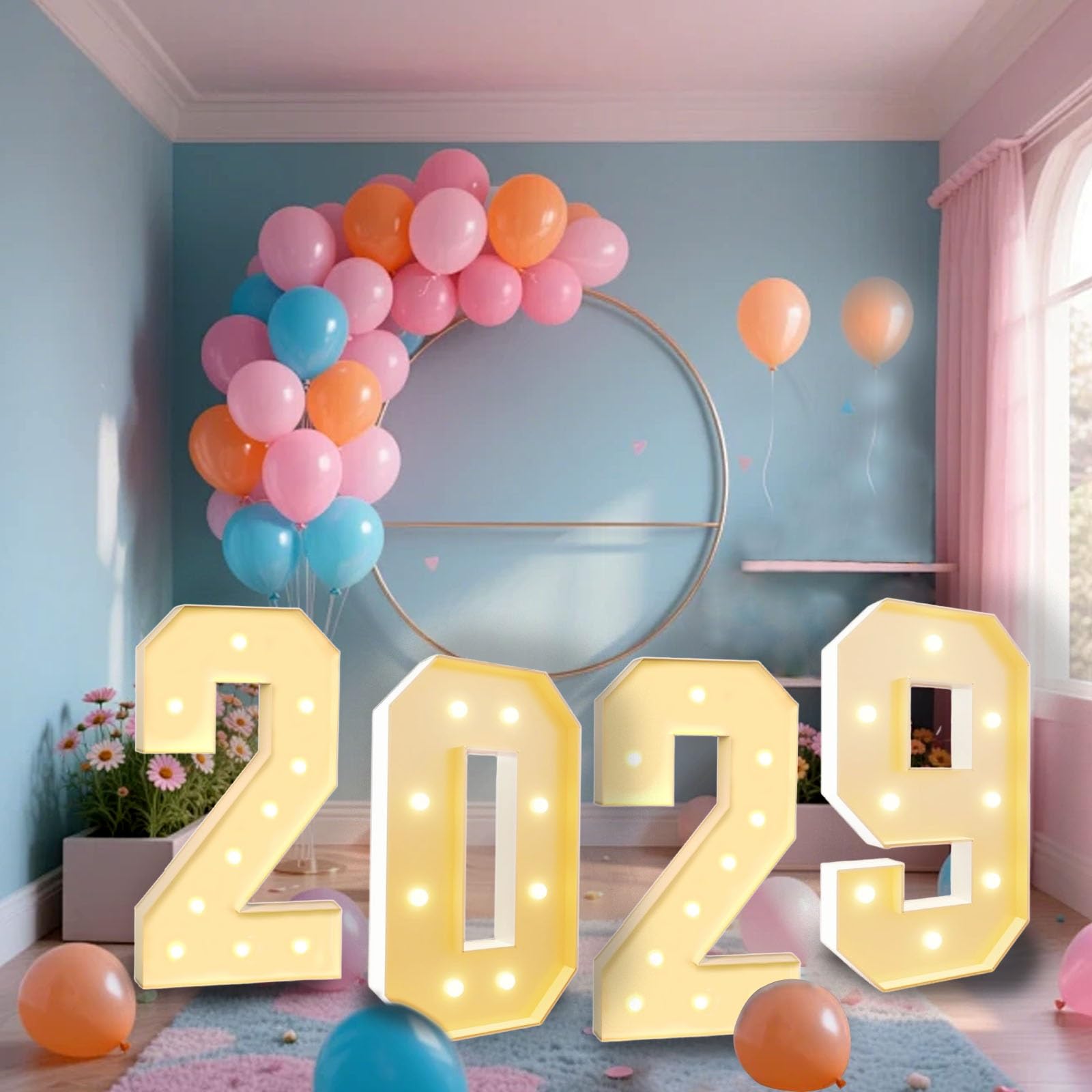 Letreros Luminosos con números 2026 de 1,2 m Letras Gigantes marquesina Kit Bricolaje for graduación y decoración Aniversario Año Nuevo(2029,70cm/2.3FT)