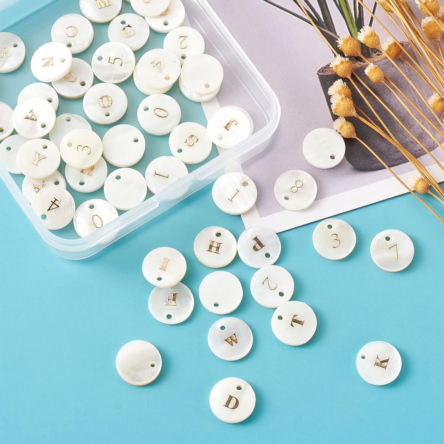 Craftdady 92pcs Freshwater Shell Alphabet Pendants Flat Round White Shell with A-Z Letter Number Bead Charms 11mm for Name Bracelets Necklaces Earrings Jewelry Crafts Making - Image 4