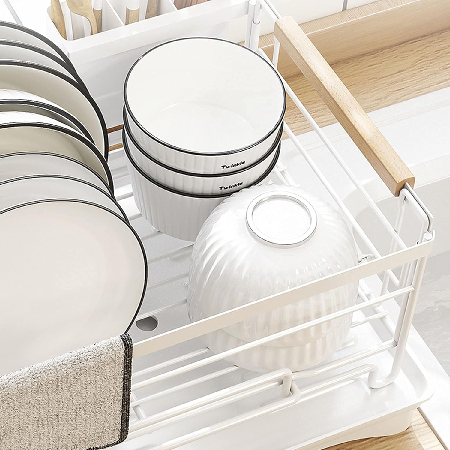 Dish Drying Rack Kitchen Dish Storage Supplies Drying Dish Rack Large Capacity Drain Rack Sink for Dishes and Chopsticks Dish Storage Rack,White,20 * 42 * 30Cm