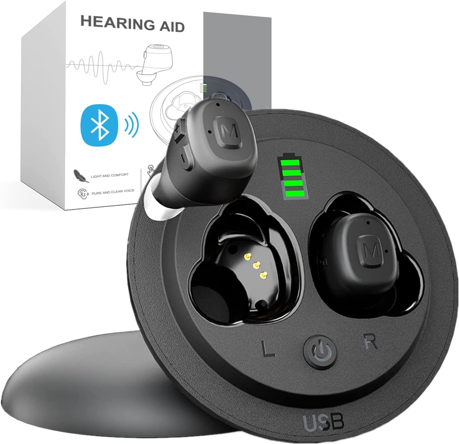 Bluetooth Hearing Aids for Seniors Rechargeable with Noise Cancelling Device for Adults with Charging Case