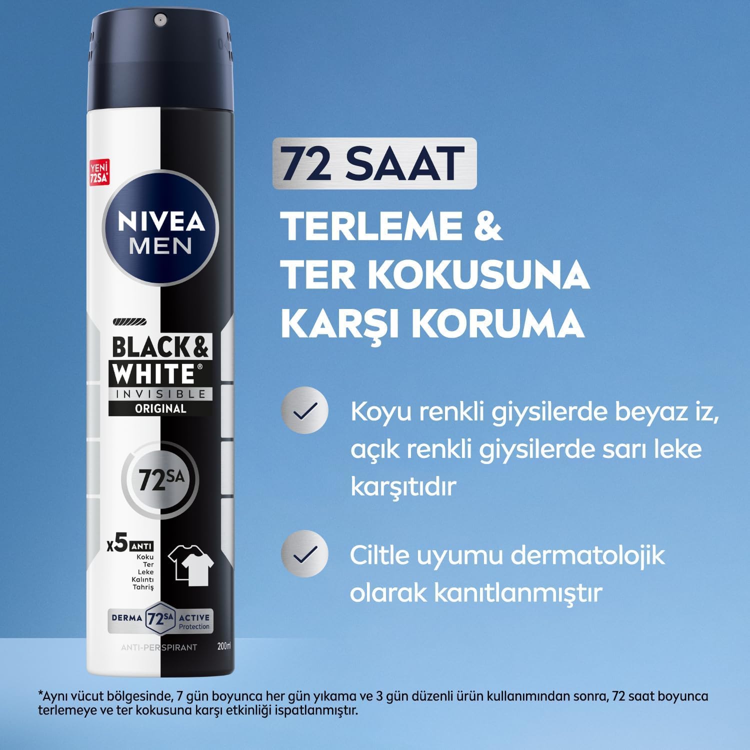 NIVEA MEN Erkek Sprey Deodorant Black&White Invisible Original 200ml, 72 Saat Anti-Perspirant Ter Koruması