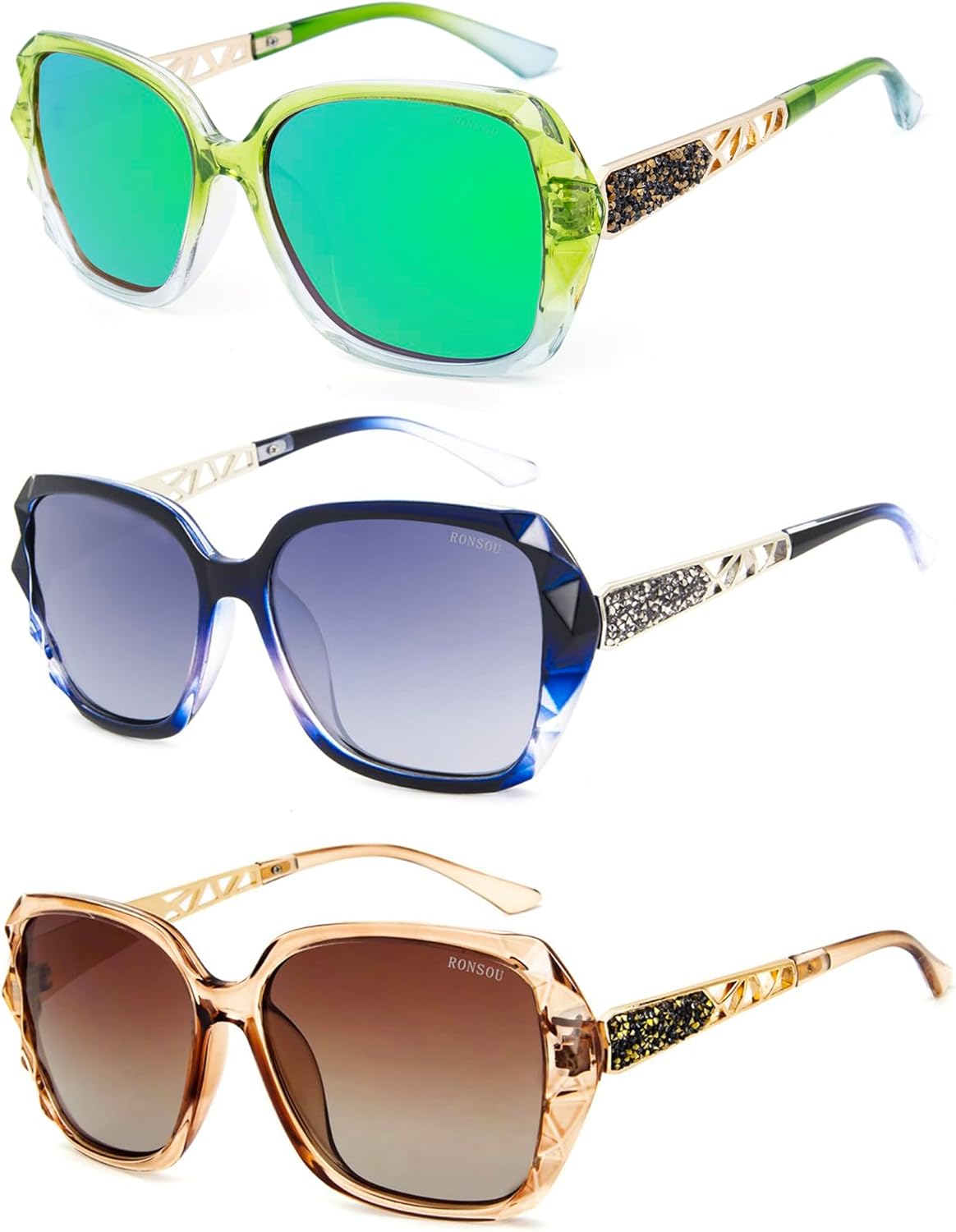 RONSOU Fashion Sunglasses for Women Oversized Polarized UV Protection Vintage Classic Sun Glasses Ladies Shades