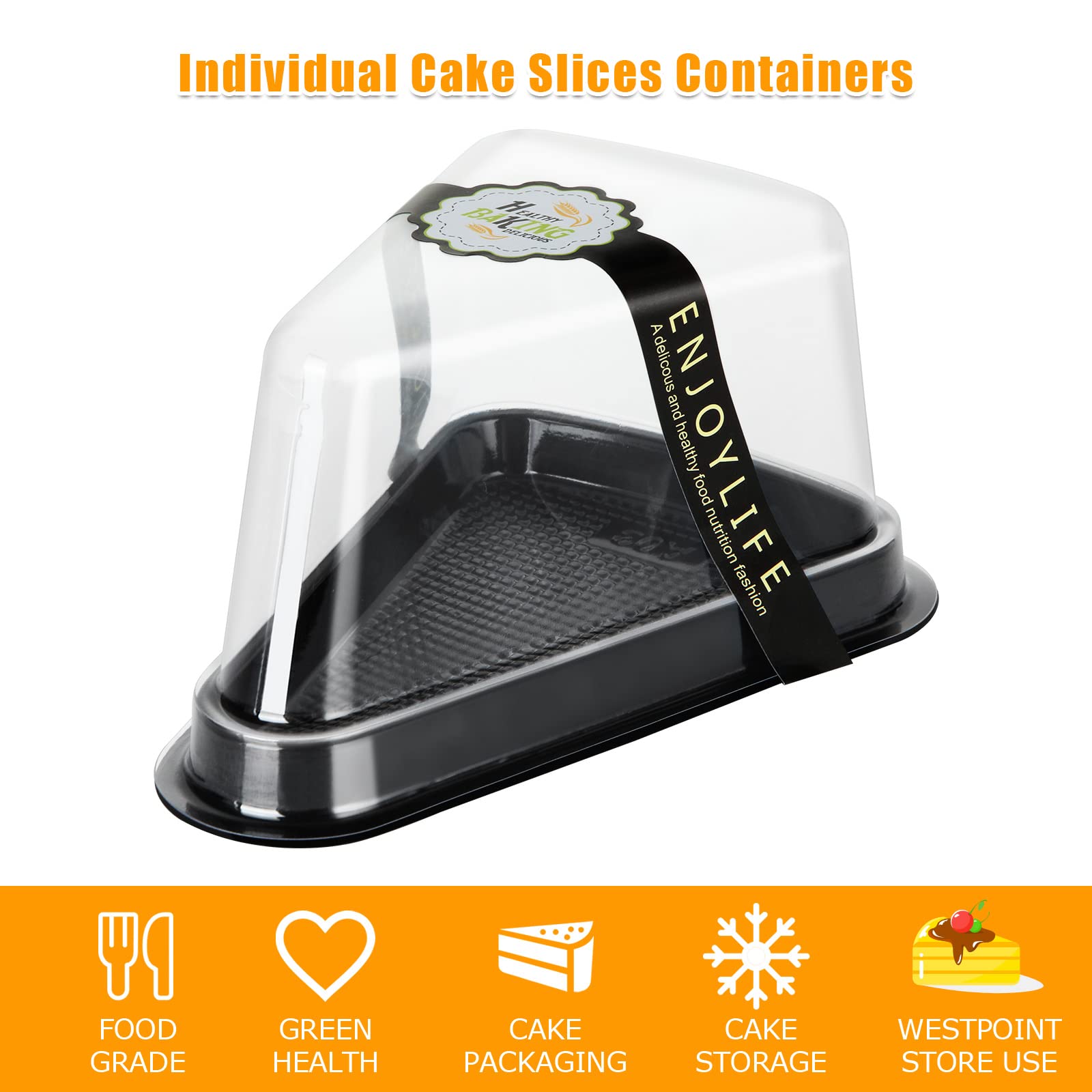 Clear Plastic Pie Slice / Cake Bakery Boxes With Black Base & Snap Lid – 5.5x4x2.75 In – BPA Free – 1dingdeals