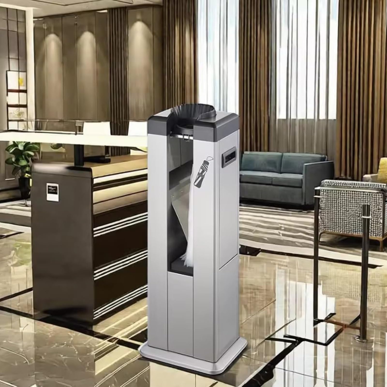Envolvedora automática de paraguas húmedos, máquina empacadora de paraguas de acero inoxidable, ranura única, soporte dispensador de bolsas de paraguas comerciales con 100 bolsas largas para hotel(Bla