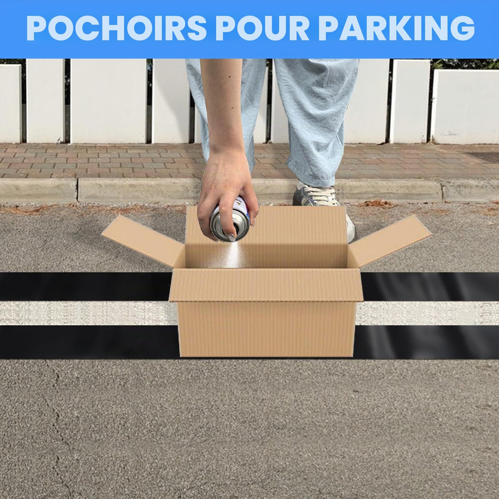 Pochoir en silicone pliable et réutilisable pour peinture de parking et lignes de trottoir, 233,7 x 10,2 cm, noir