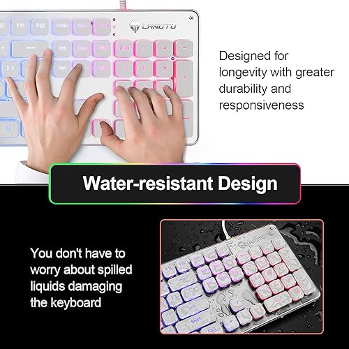 Miniatura 4 de LANGTU L1 Teclado para juegos Rainbow LED Retroiluminado USB PC y portátil Gamers Windows 104 Teclas Anti-Ghosting 24 Teclas