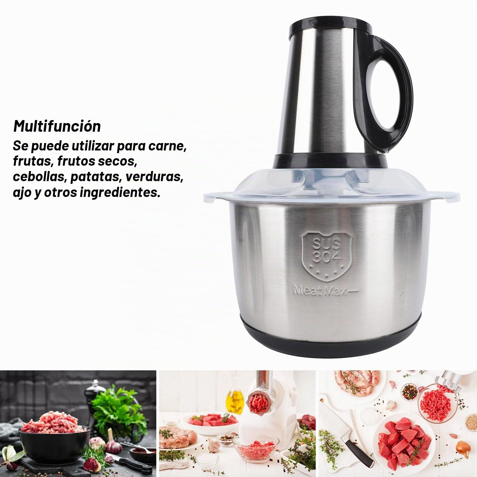 Procesador de Carne de 500 W, Picadora de Alimentos Compacta de Acero Inoxidable de 5 L con Motor de Cobre, Picadora de Verduras Eléctrica de Alta Eficiencia para Cocina (Enchufe
