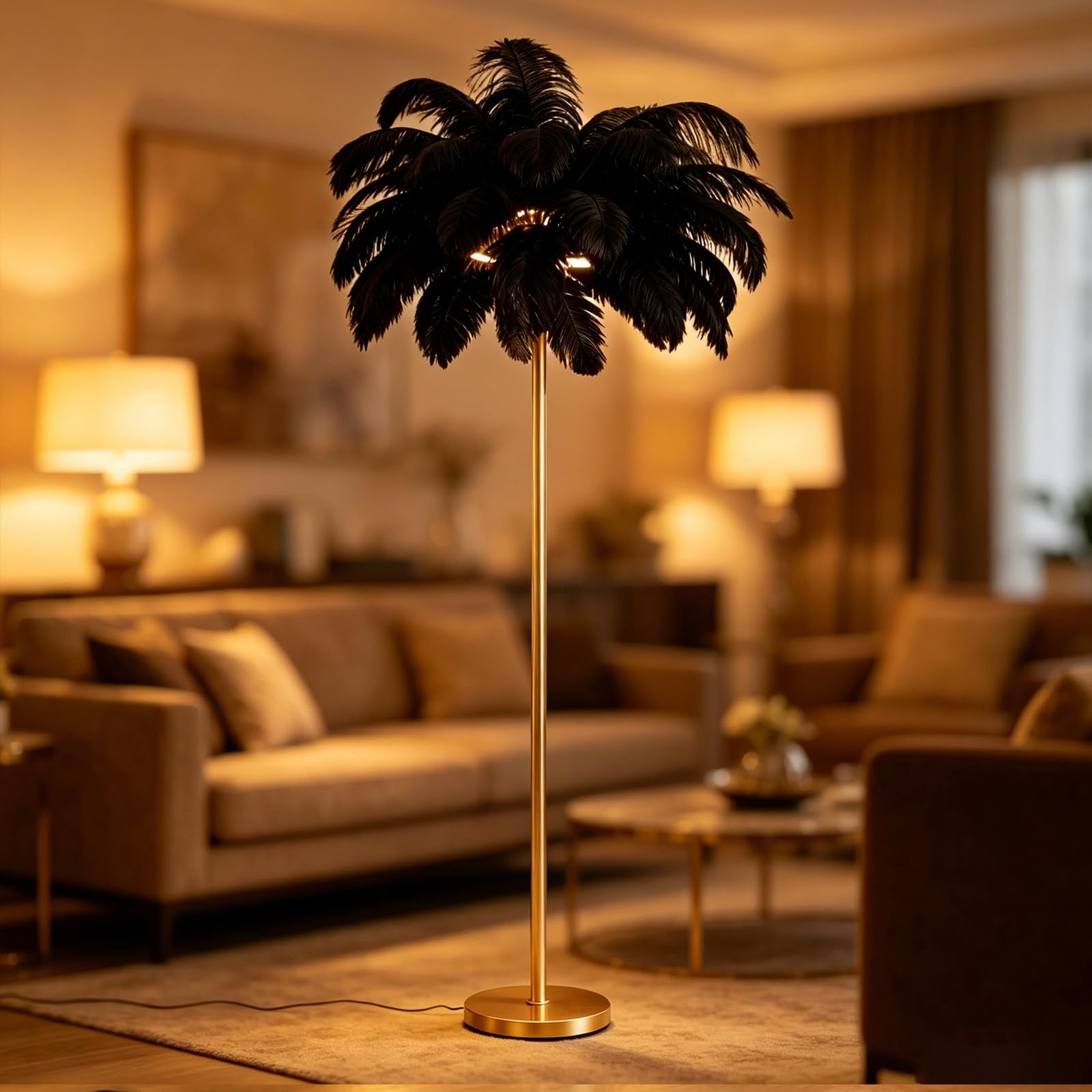 kumamart Minimalist Ostrich Feather Standing Lamp Floor Lamp