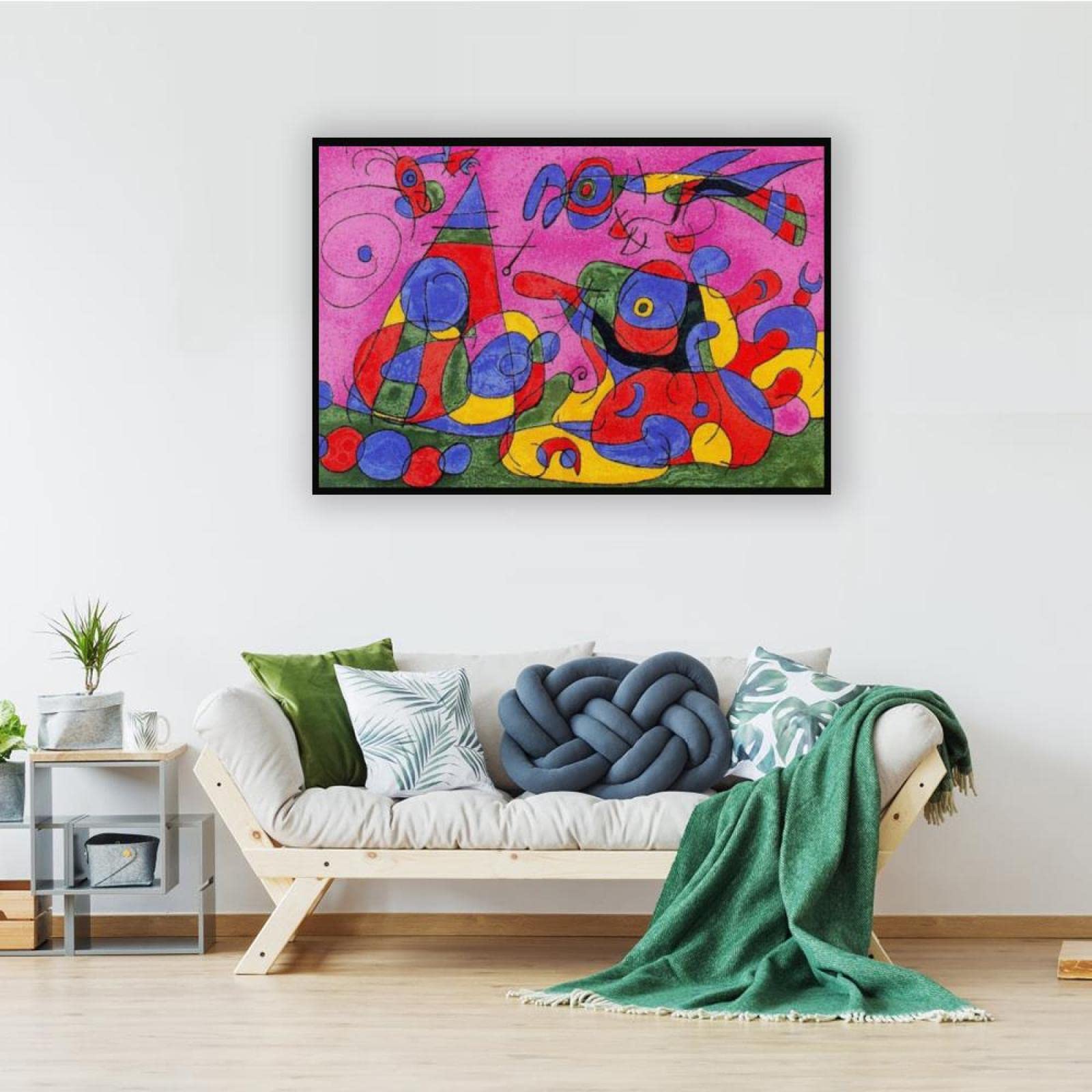 JZSDGB Czarna ramka, druk na płótnie, sztuka ścienna, słynny obraz, reprodukcja-'Ubu roi 3by Joan Miro, plakaty i wydruki - abstrakcyjne płótno, sztuka ścienna, Joan Miro, obrazy do dekoracji domu, 20 x 30 cm