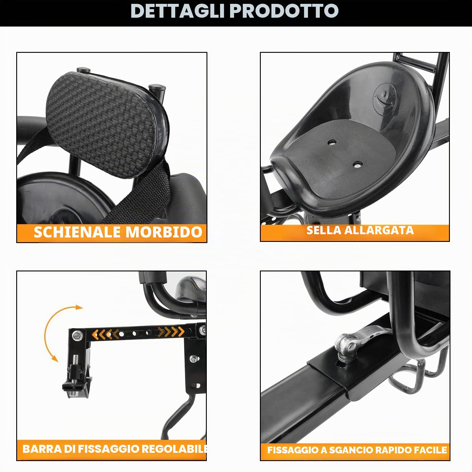 Honeyhouse Seggiolino Bicicletta Anteriore per Bambino | Pieghevole Sedile Seggiolino Anteriore con Braccioli e Pedale | per Bambini 2-6 Anni - Max 50KG