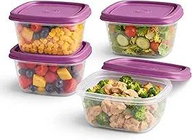 Jogo de 4 Potes Sanremo Fácil 360ml Kit Organizador de Cozinha Livre de BPA Transparente na Cor Lilás, Vai ao Micro-ondas Freezer e Lava-louças