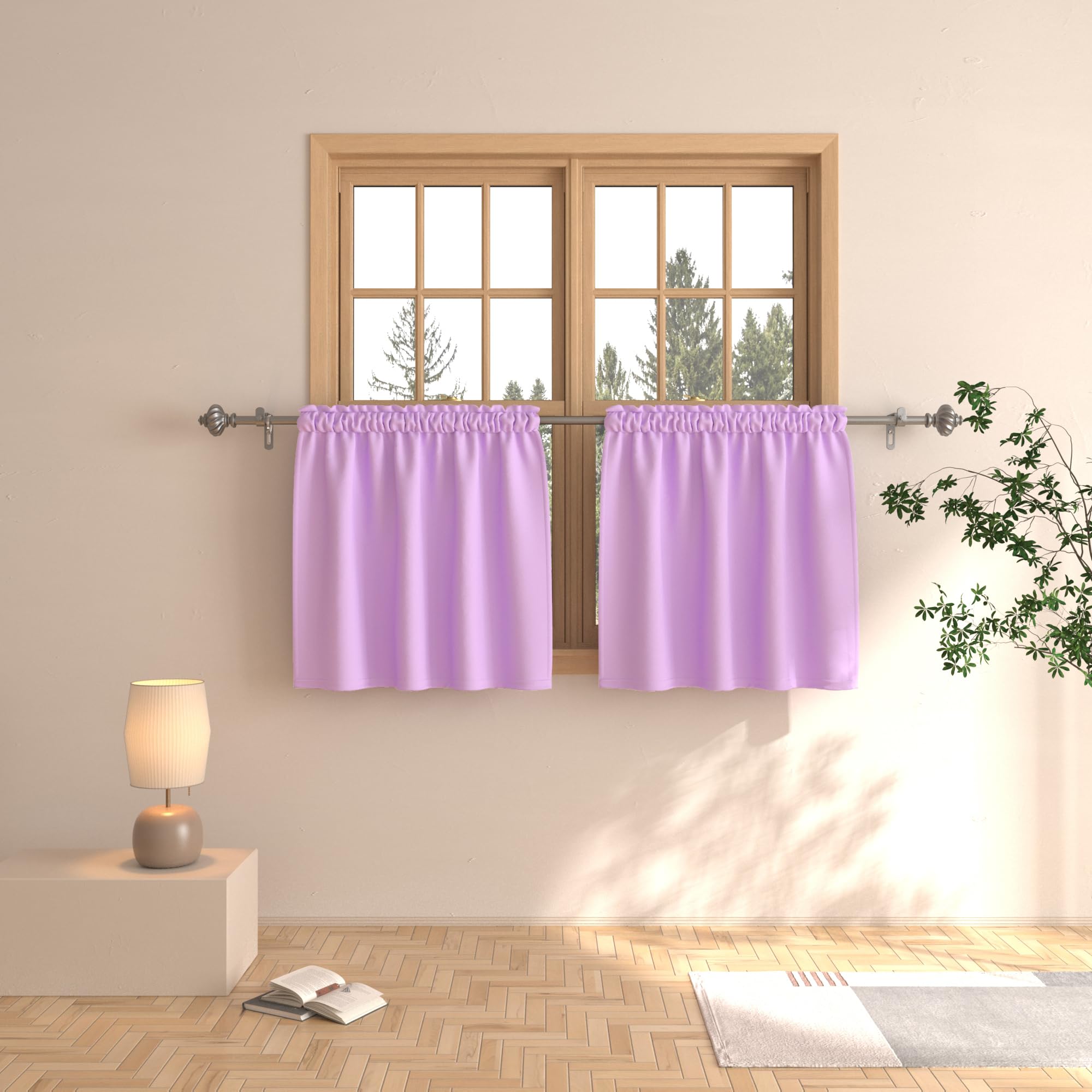 Rideaux court lilas 61 cm passe-tringle en lot de 2 panneaux pour cuisine