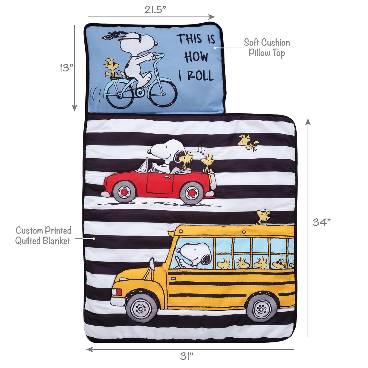 Bedtime Originals Snoopy & Woodstock Peanuts Transportation Toddler Nap Mat