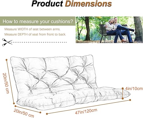 Miniatura 15 de Cojín de repuesto para columpio de 2-3 asientos, cojines de banco para exteriores con respaldo grueso de 4 pulgadas, muebles de patio, jardín, Flor