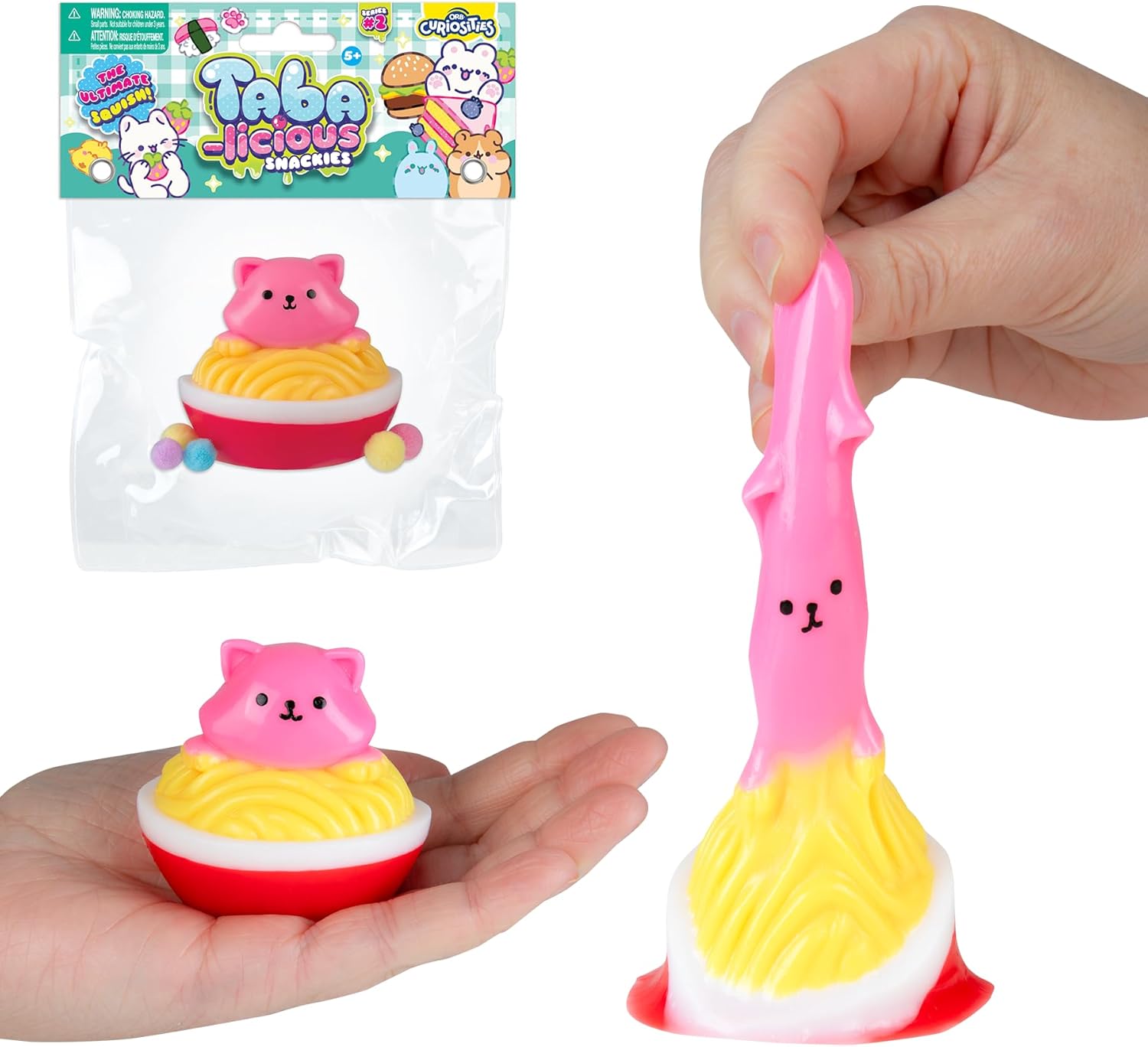 ORB Tabalicious Snackies TABA Squishy Cat Ramen Bowl Toy - Cute, Sticky TABA Squishy Food Themed Animal Stress Ball Squishies - Fun, Soft Kawaii Sensory Fidget Toys and Gifts for Kids and Adults