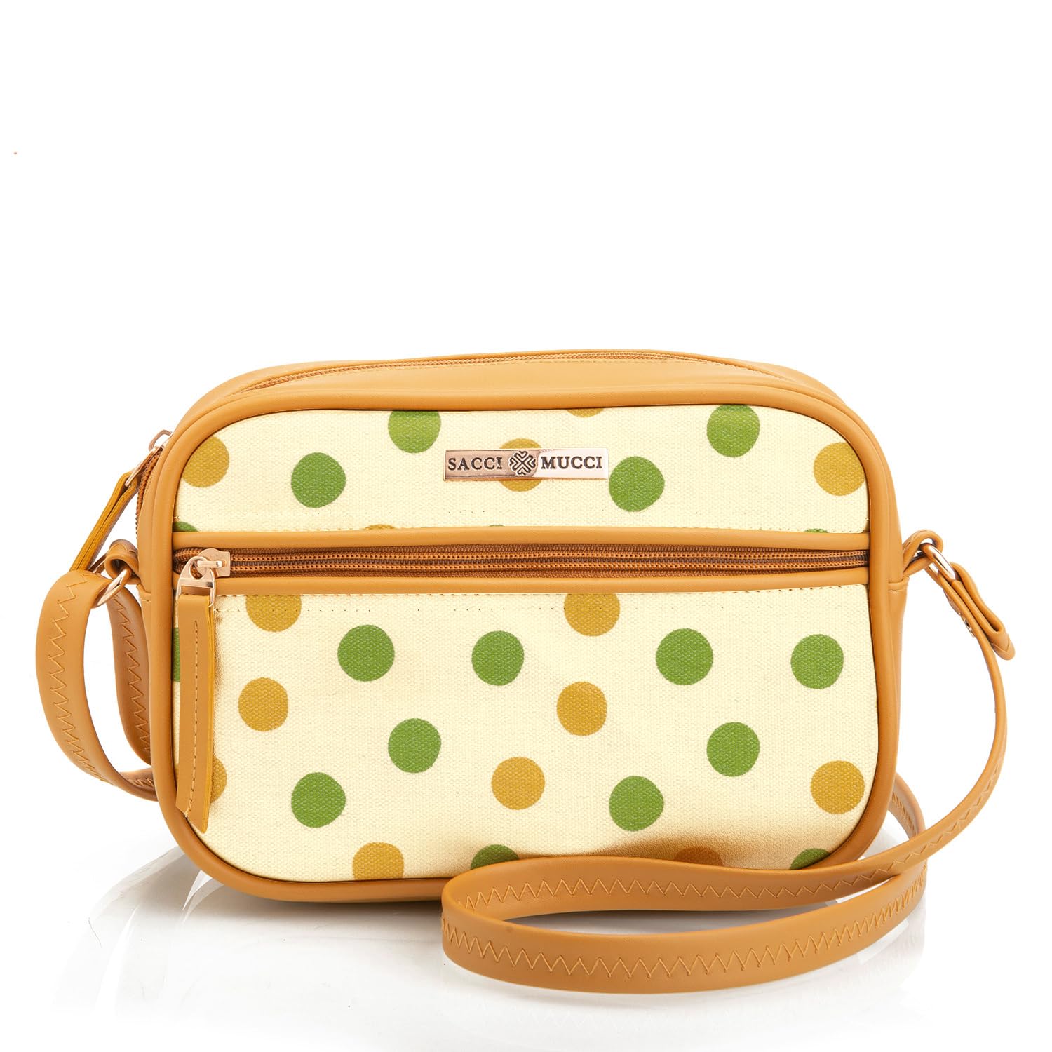 SACCI MUCCI Boxy Shoulder Sling Crossbody Bag for Women, Stylish Sling Bag For Girls, Ladies Purse, Shoulder Bag, Gift for Girls - Cute Polka (Mustard) (B0CLZNFH5F) Amazon Price History, Amazon Price Tracker